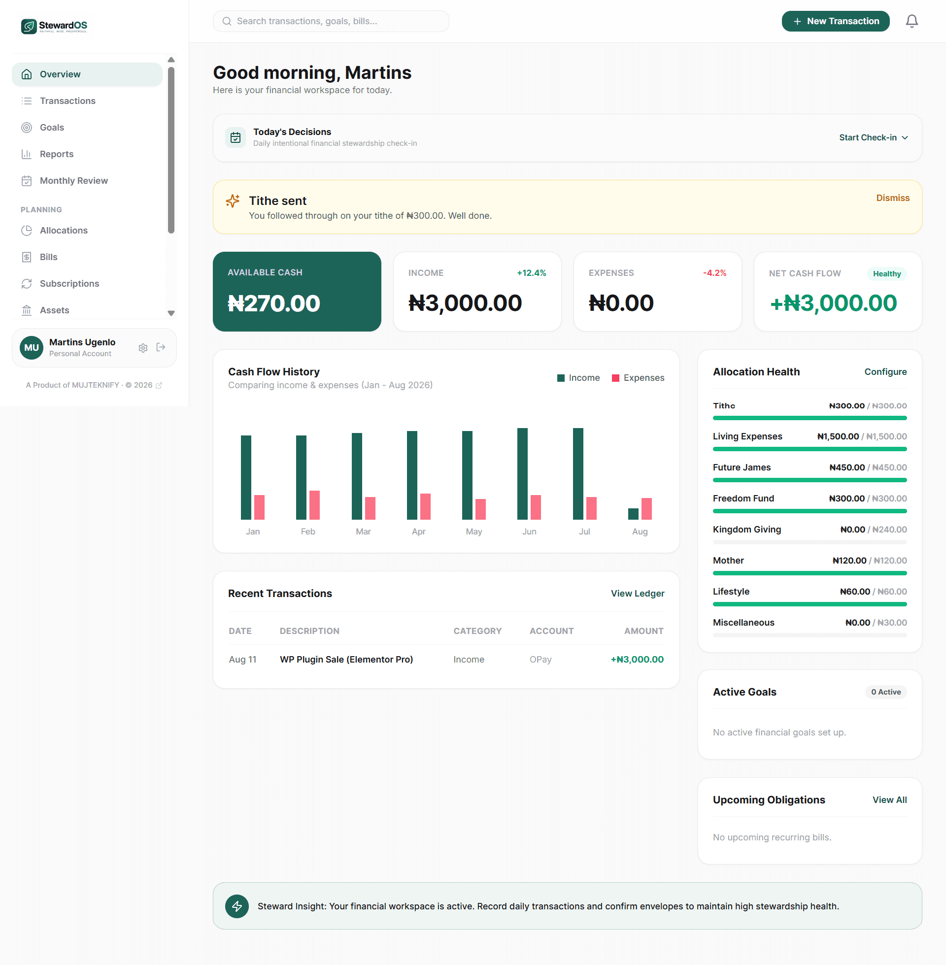 StewardOS Dashboard Interface